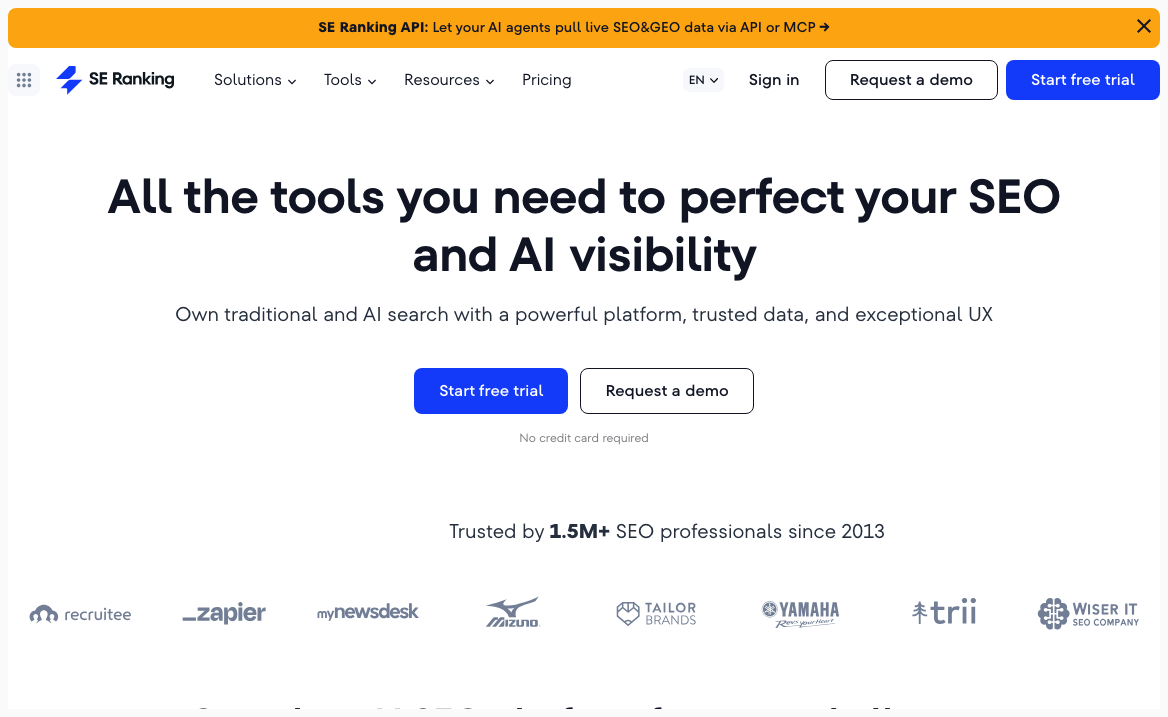 SE Ranking homepage