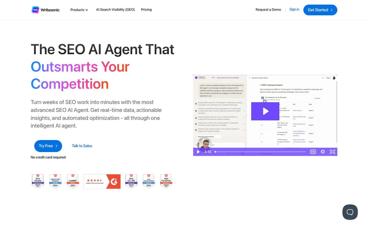 Writesonic SEO AI Agent homepage