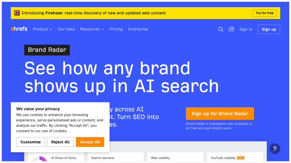 Ahrefs Brand Radar landing page