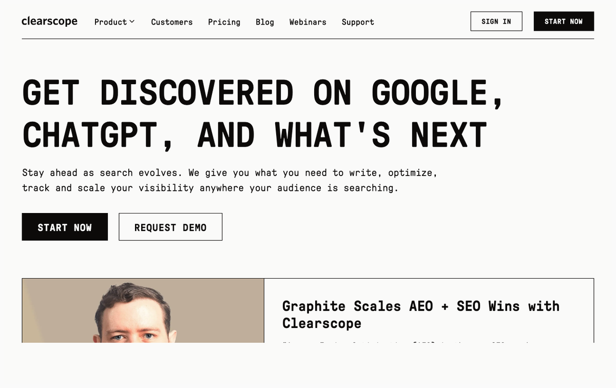 Clearscope homepage