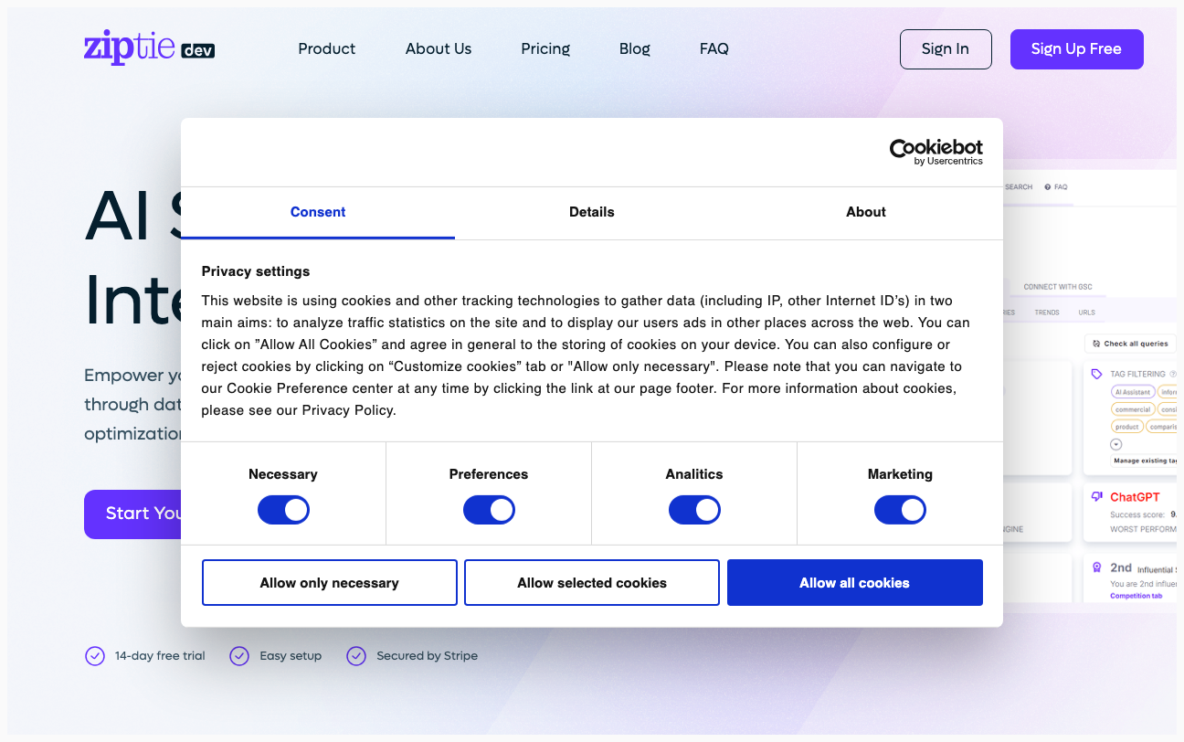 ZipTie homepage