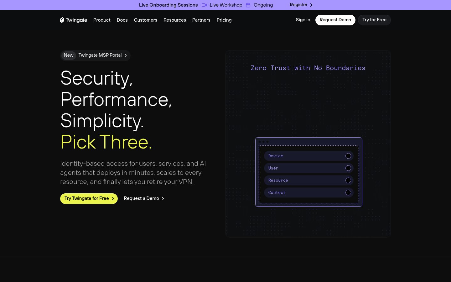 Twingate homepage