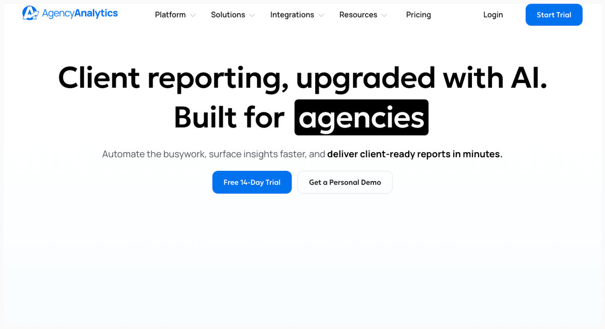 AgencyAnalytics homepage