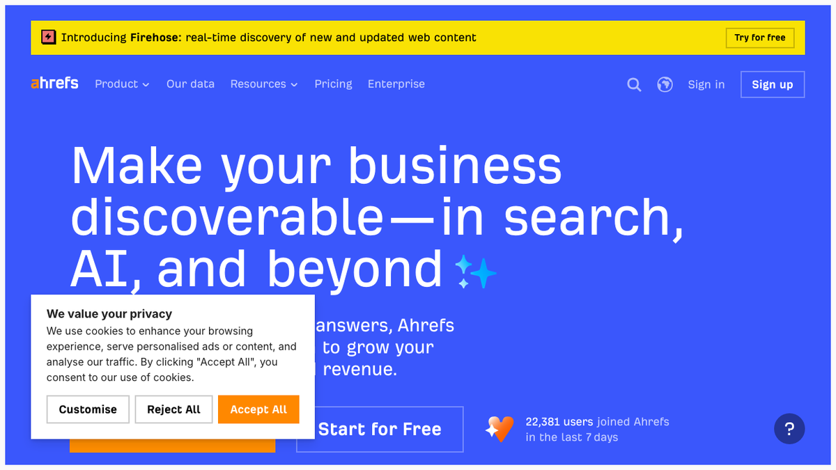 Ahrefs homepage
