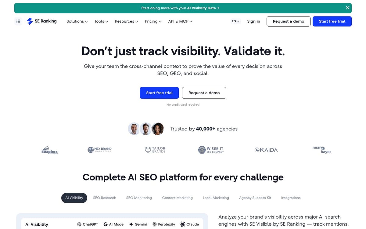SE Ranking homepage