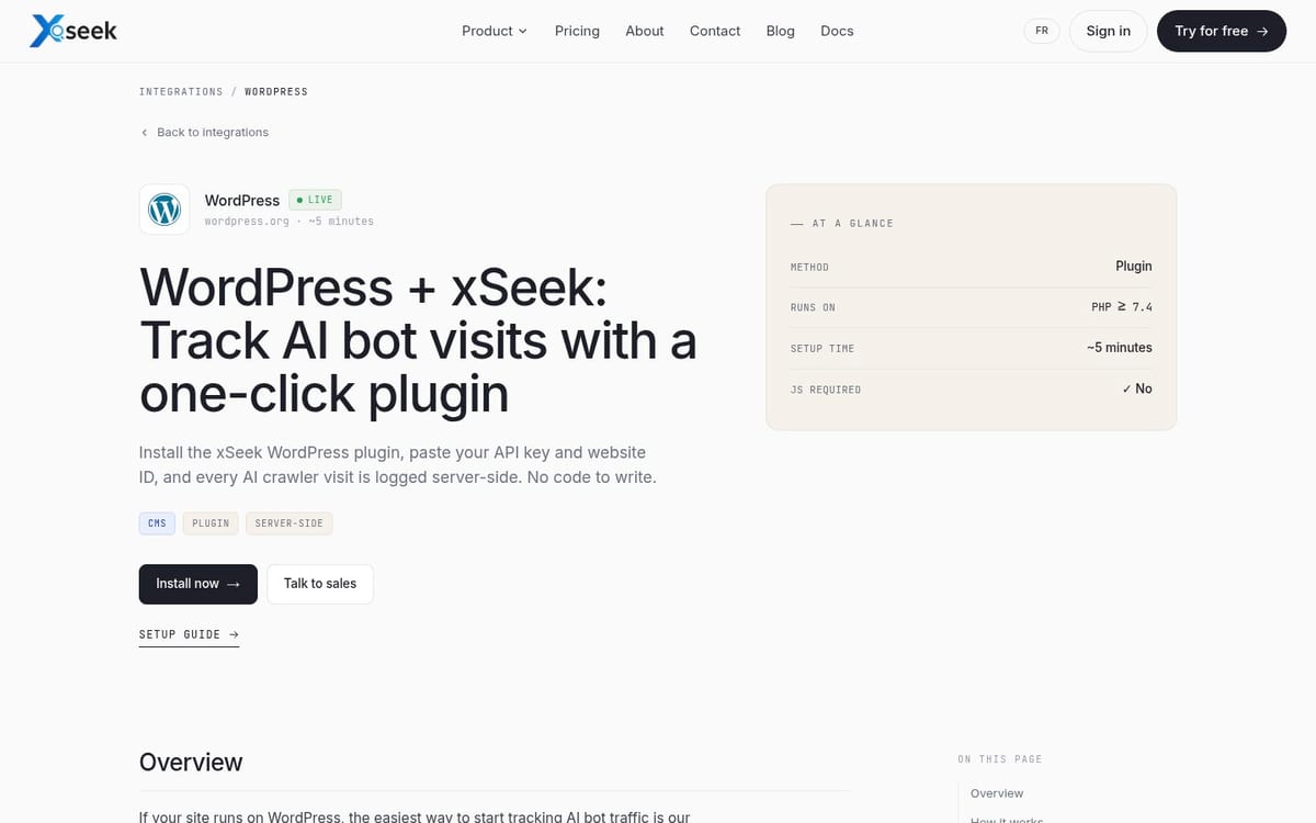 xSeek WordPress integration page