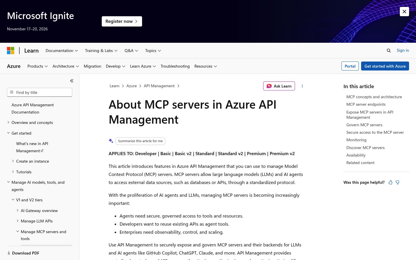 Azure API Management MCP server documentation