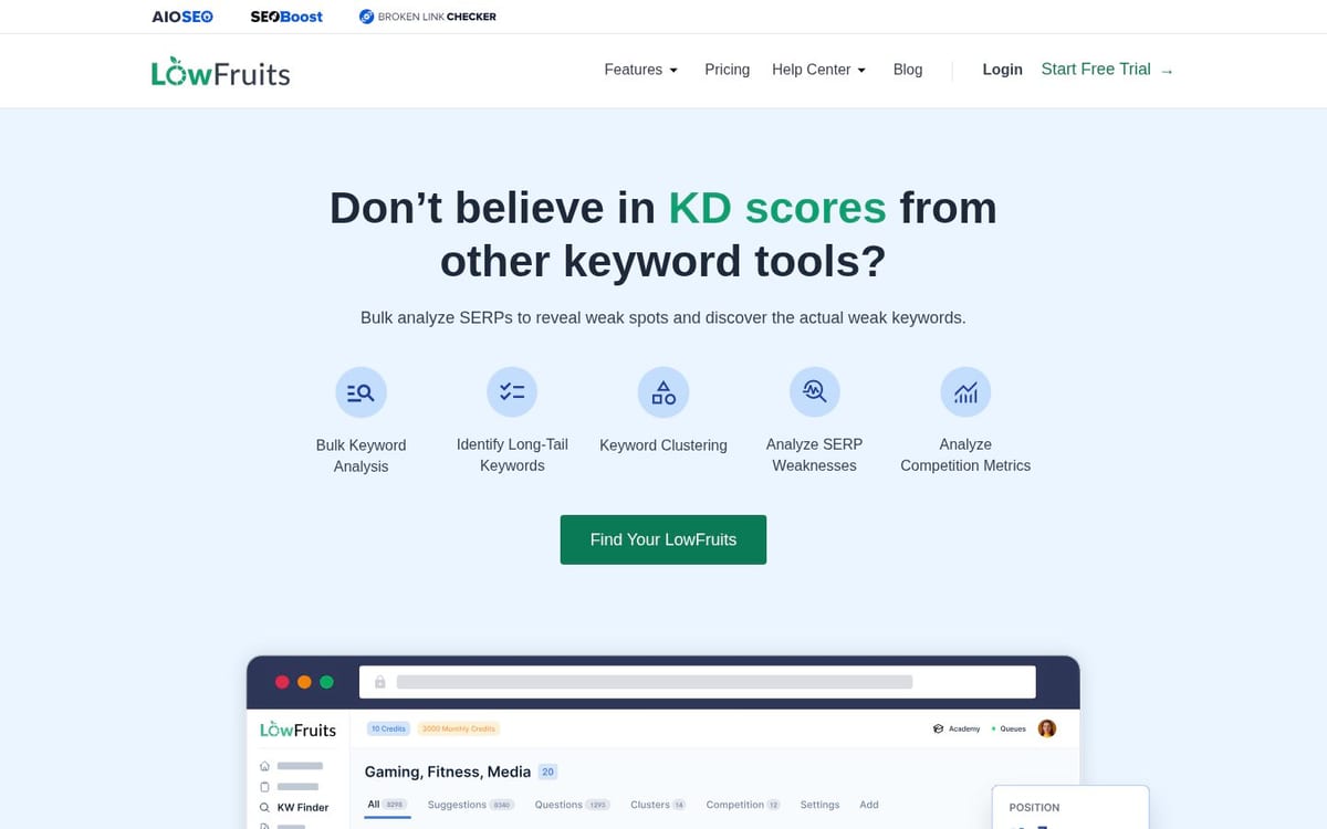 LowFruits homepage