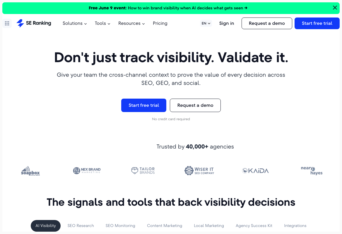 SE Ranking homepage