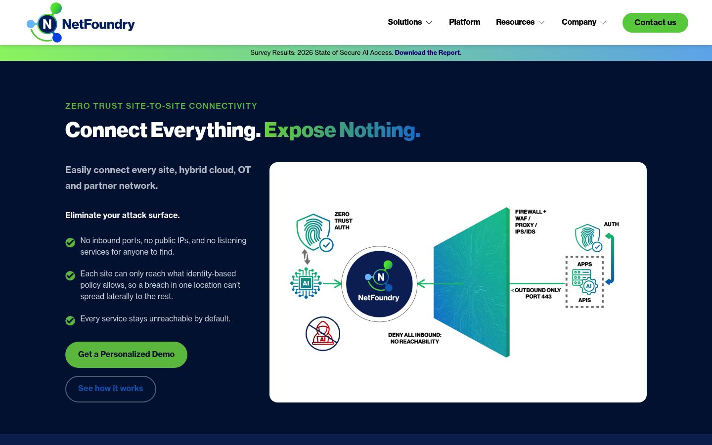 NetFoundry site-to-site connectivity homepage
