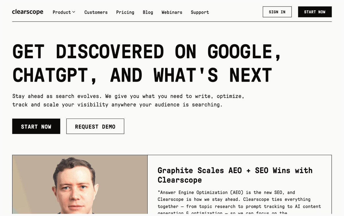 Clearscope homepage