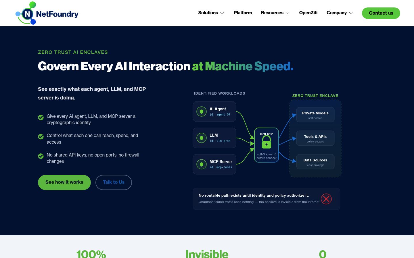 NetFoundry AI Security homepage