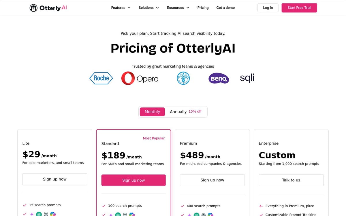 Otterly.AI pricing page
