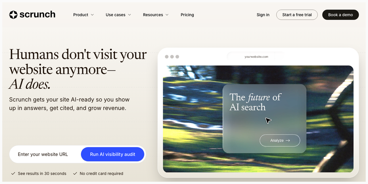 Scrunch AI homepage