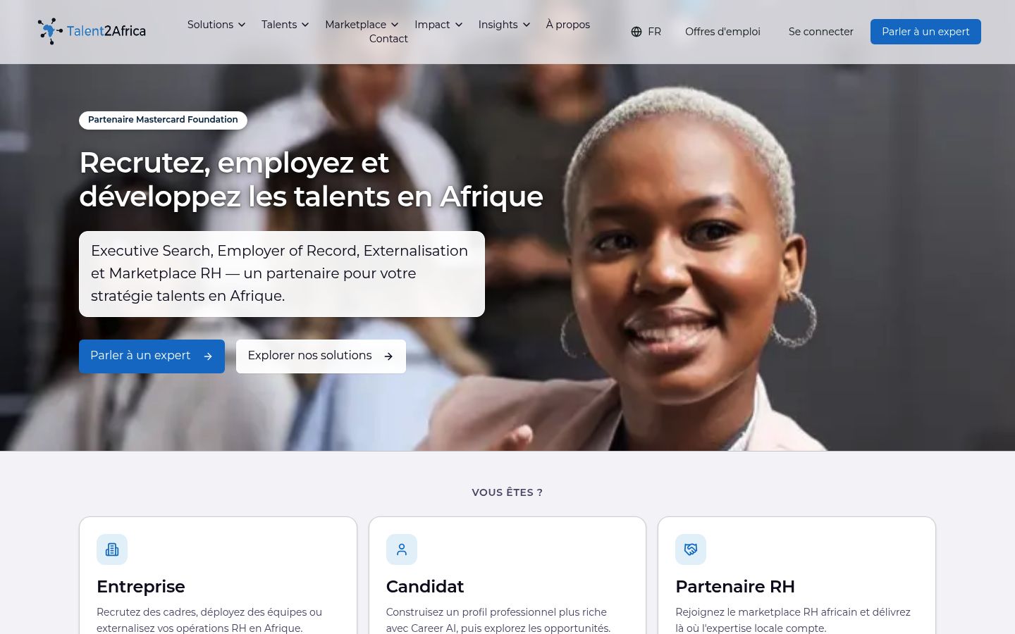 Talent2Africa homepage