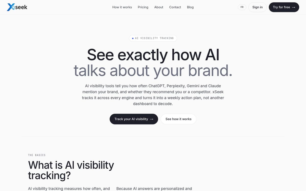 xSeek AI visibility tracking homepage