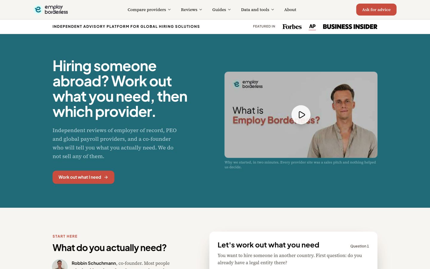 Page d'accueil d'Employ Borderless