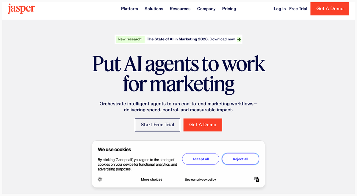 Jasper AI homepage