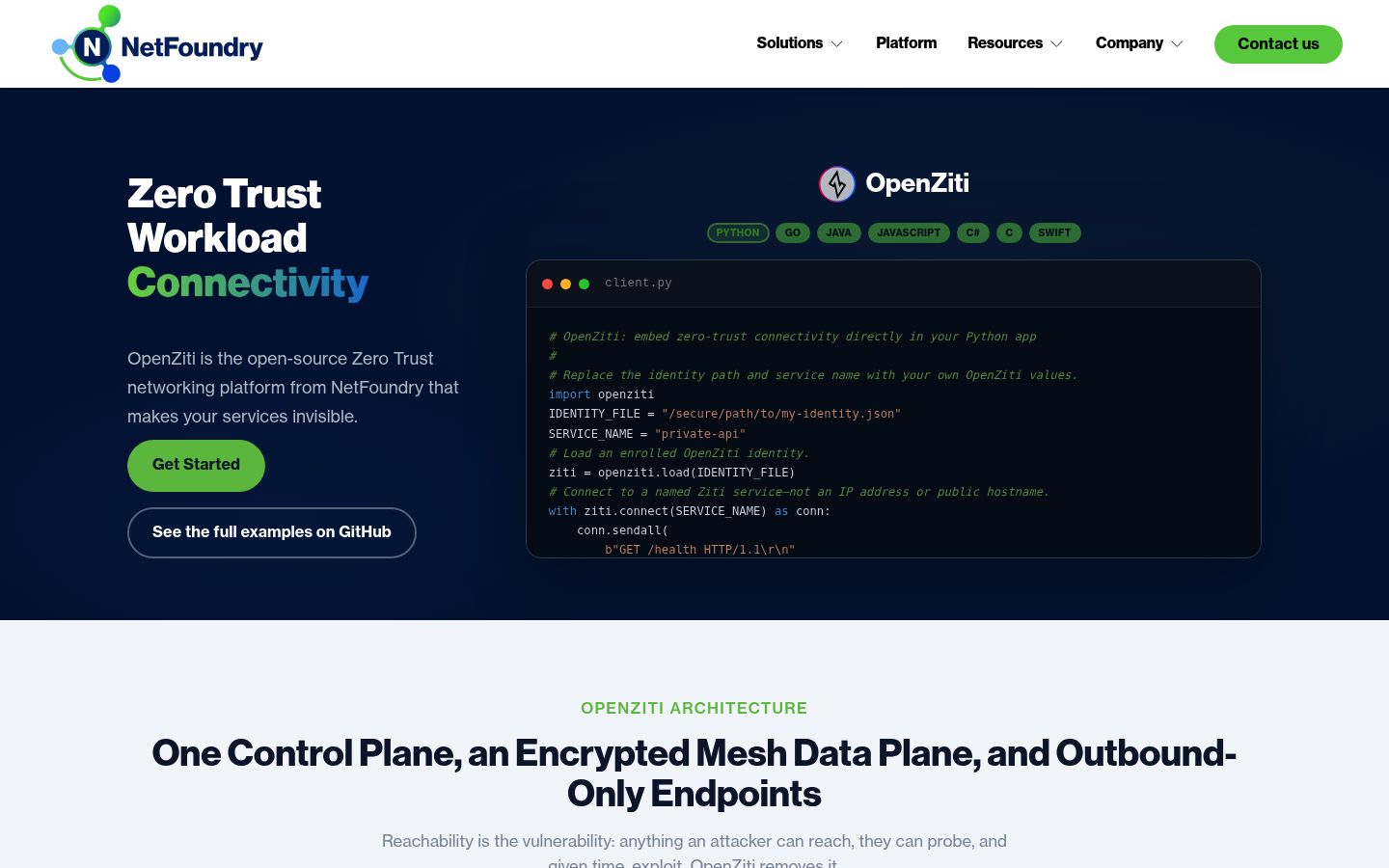NetFoundry OpenZiti homepage