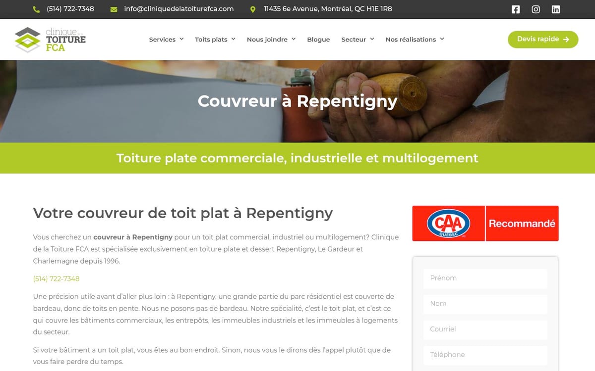 Clinique de la toiture FCA à Repentigny
