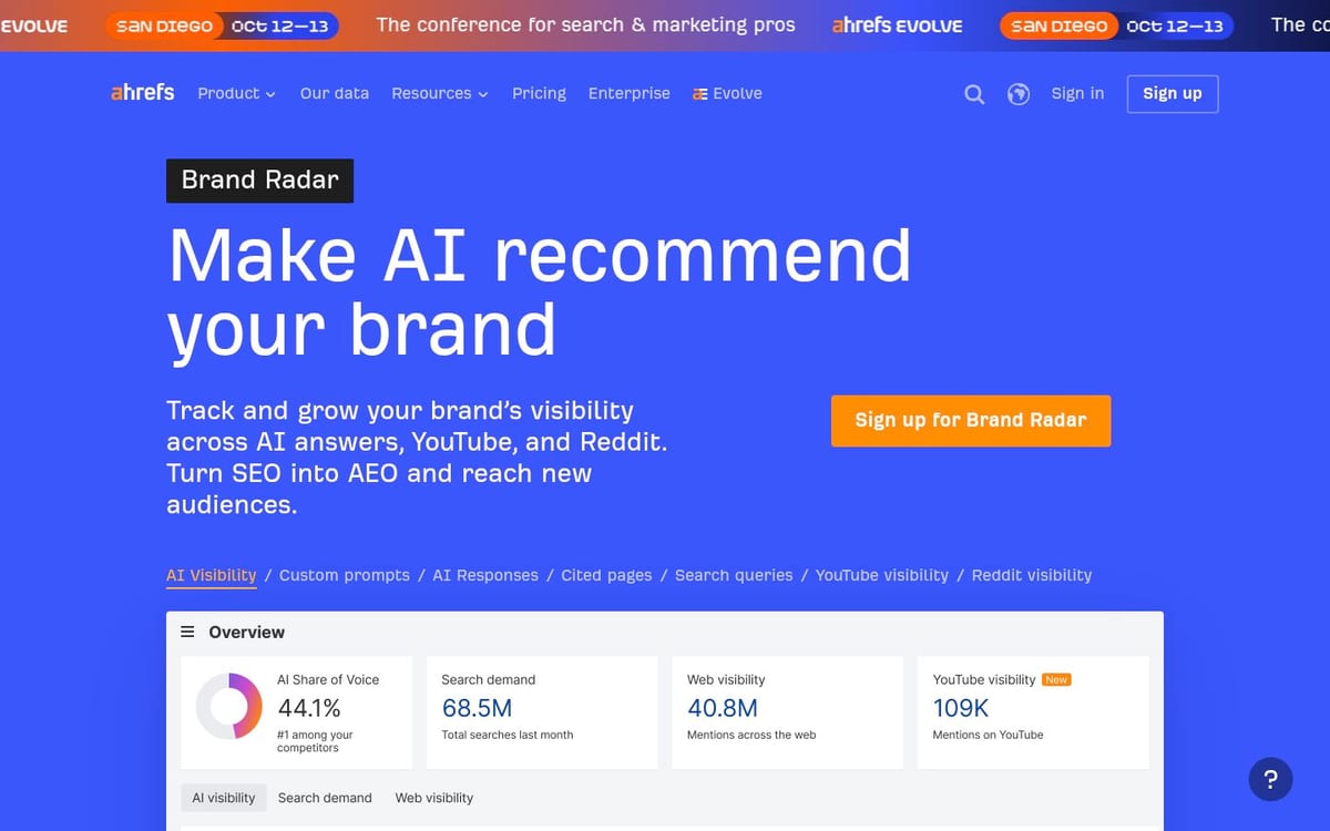 Ahrefs Brand Radar homepage
