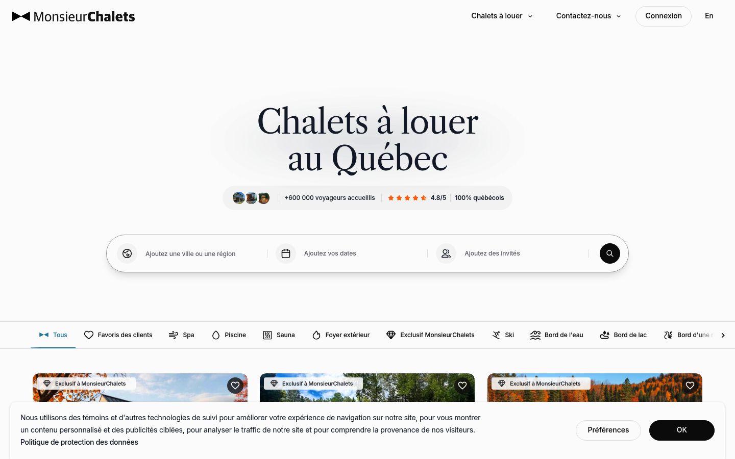MonsieurChalets homepage
