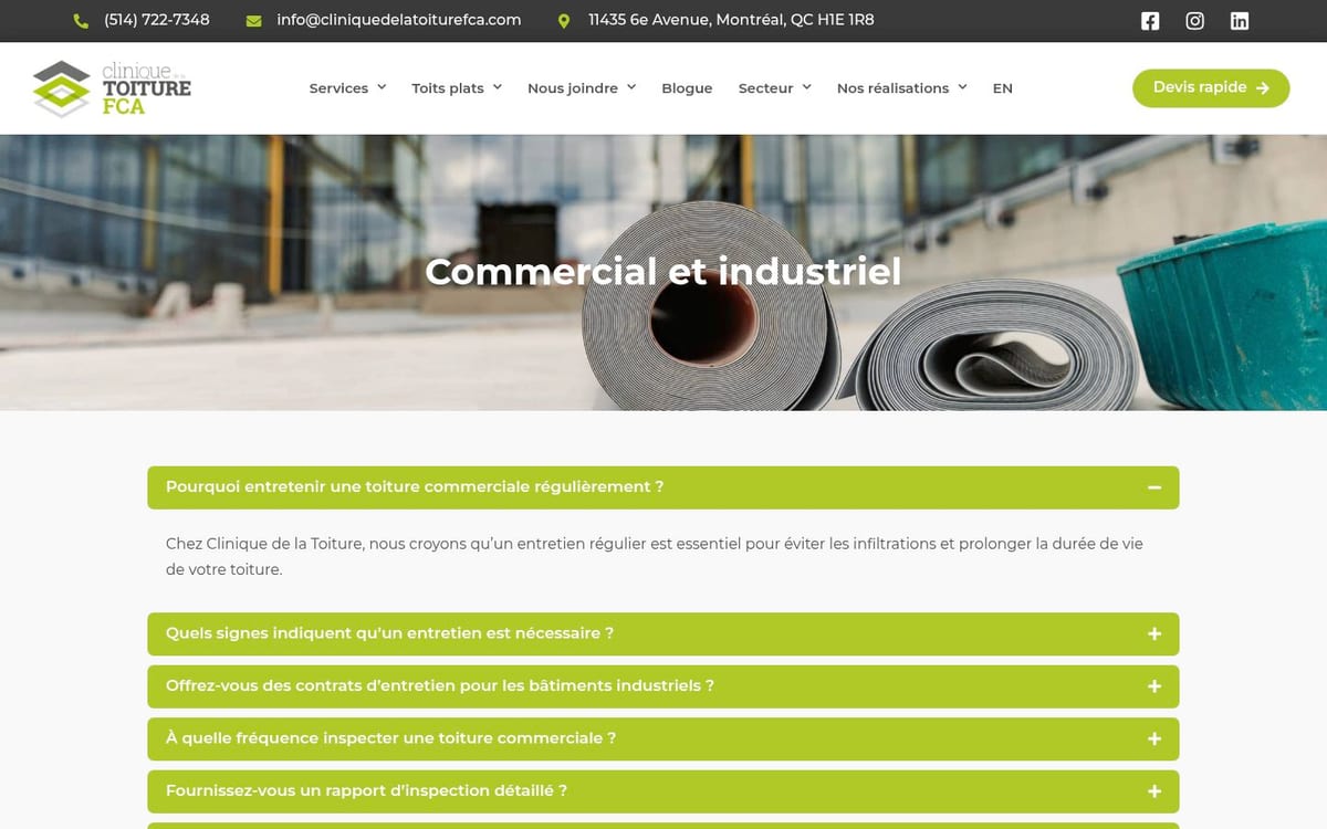 Clinique de la toiture FCA page commerciale